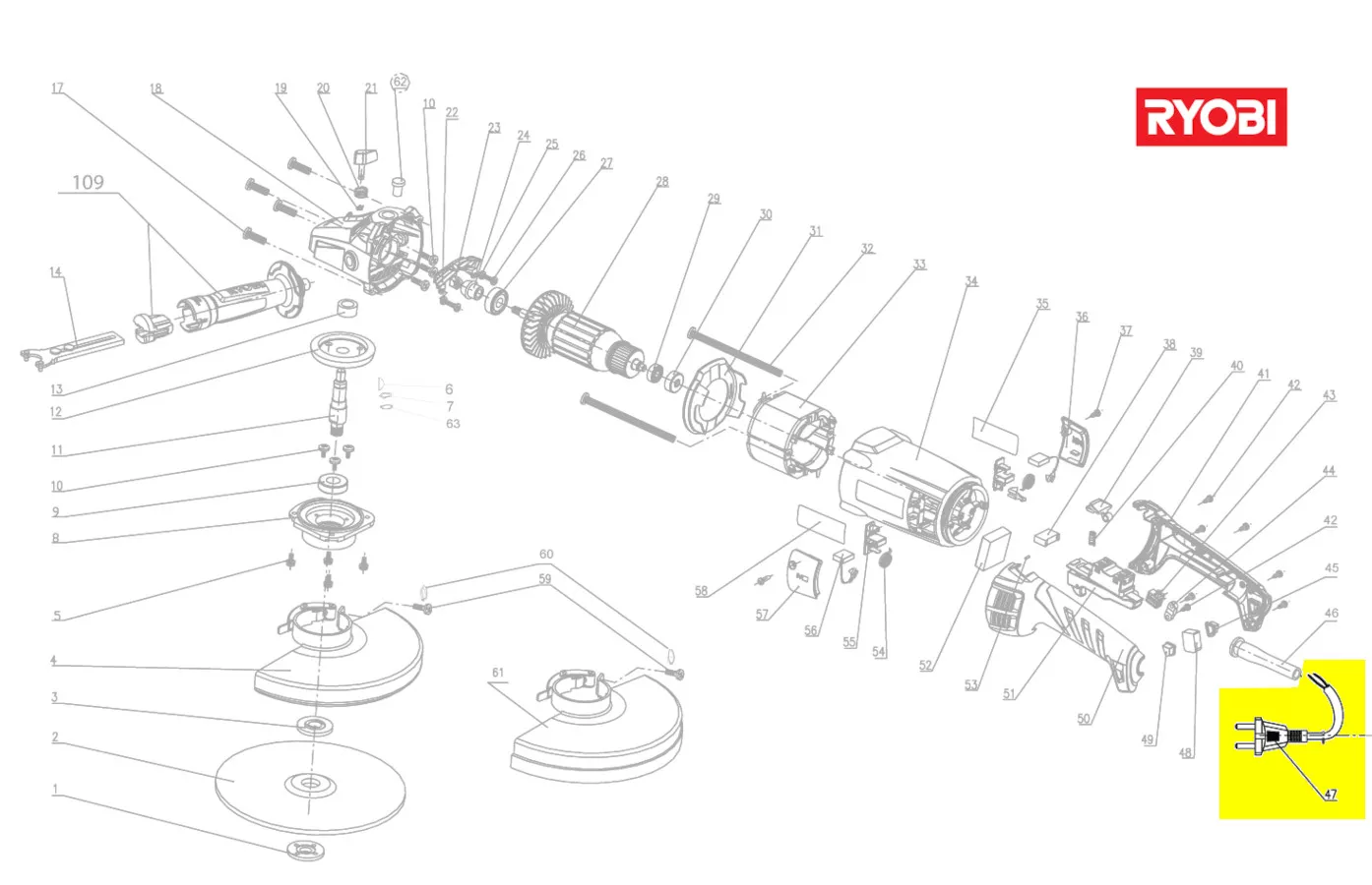 câble d\'alimentation réf. 5131033236 Ryobi